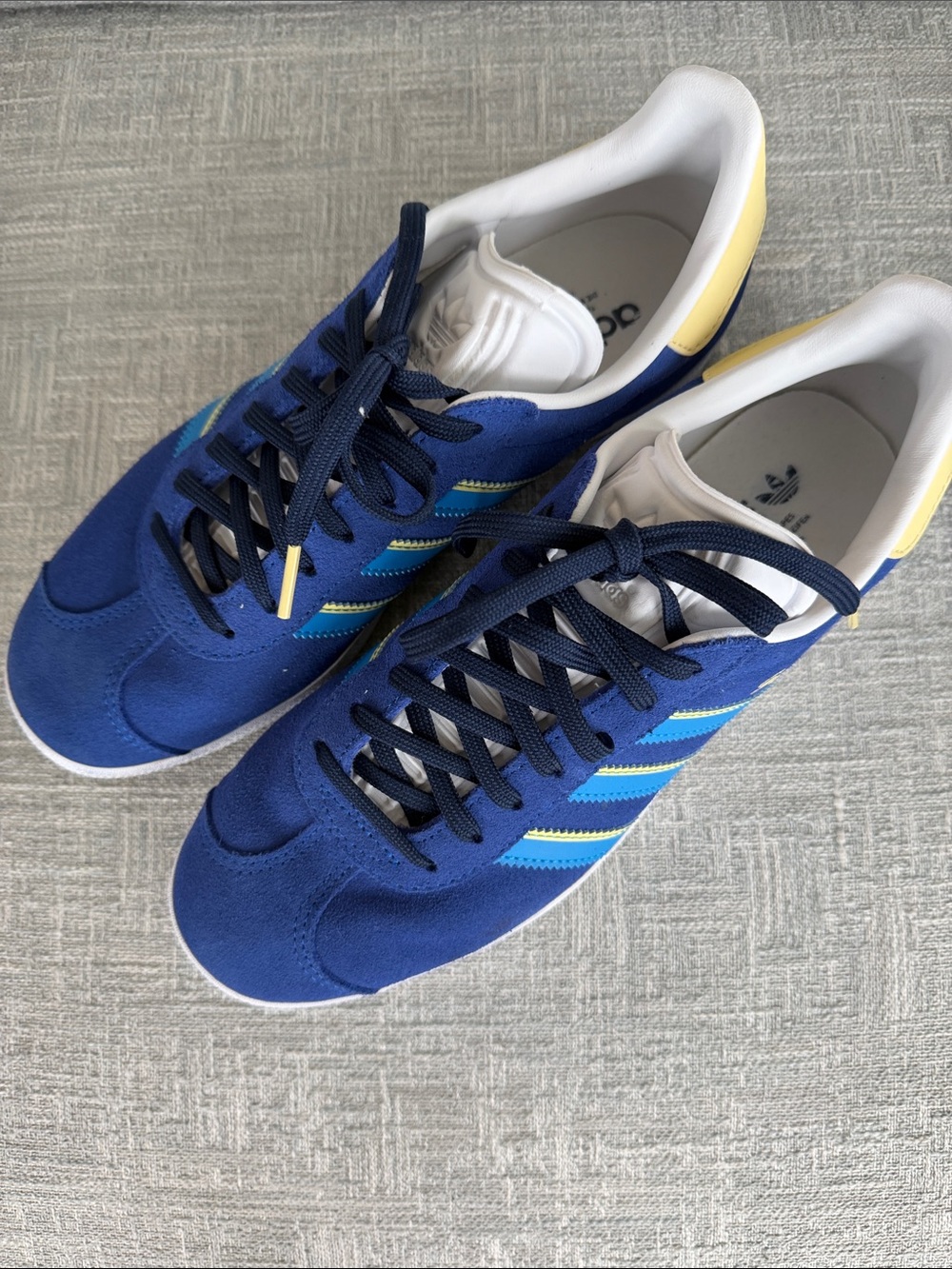 Adidas Gazelle Suede Sneakers in Royal Bright Blue & Yellow Women's 8 1/2